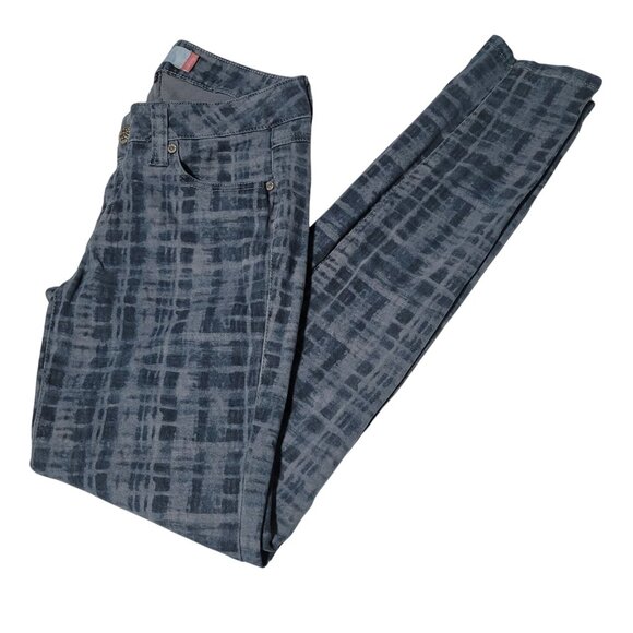 Cabi Skinny Jeans Womens Size 2 Low Rise Blue Grid Plaid Denim Pants - Picture 1 of 6